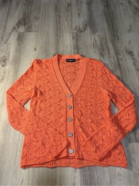 Karl Lagerfeld Coral Openwork Knit Button Cardigan